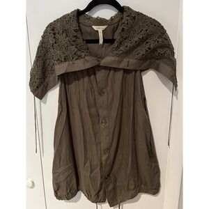 Matilda Jane Ambitious You Vest Medium Green Lace Caped Shoulders Viscose‎